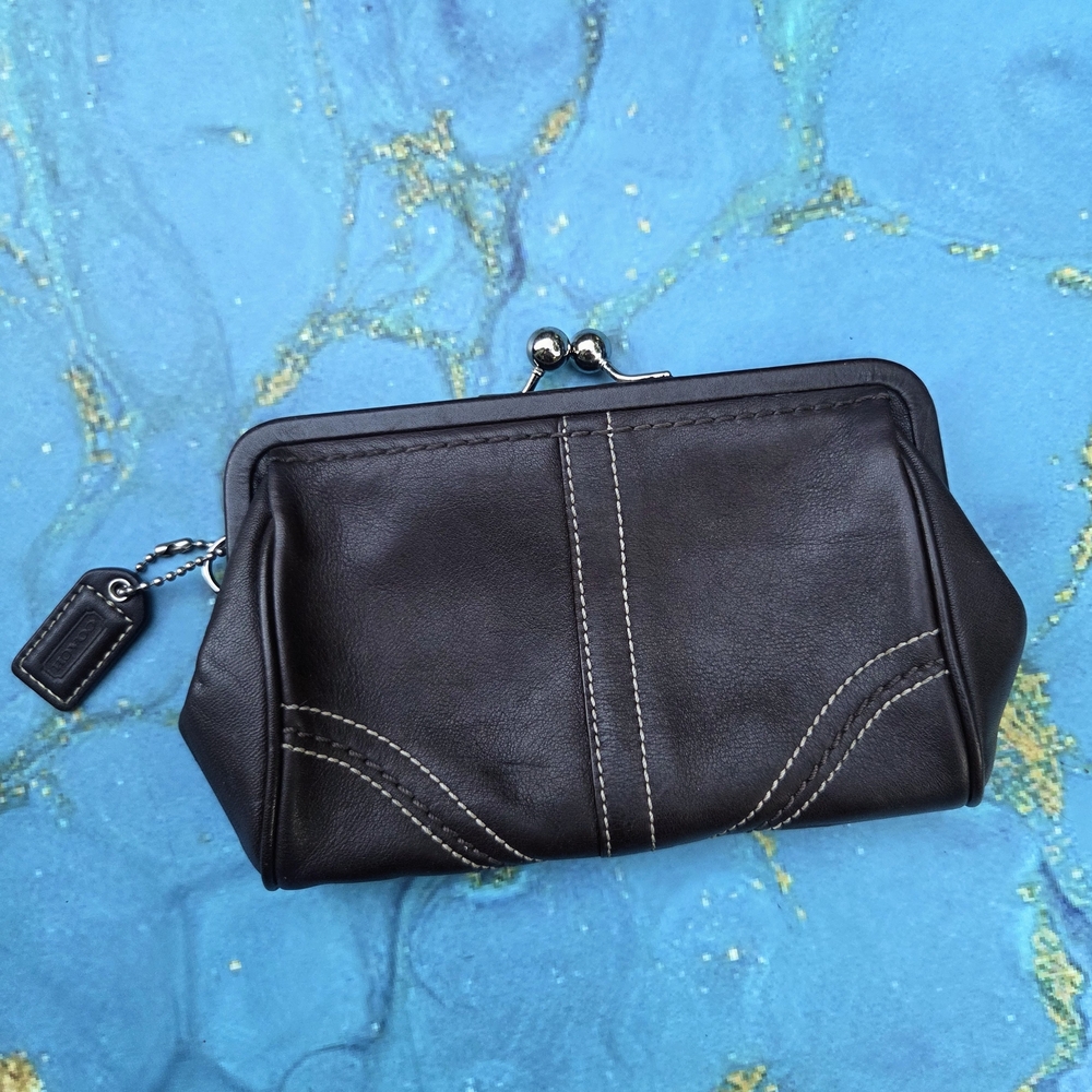 Coach Y2K Kisslock Framed Dark Brown Leather Small Vintage Pouch/Clutch